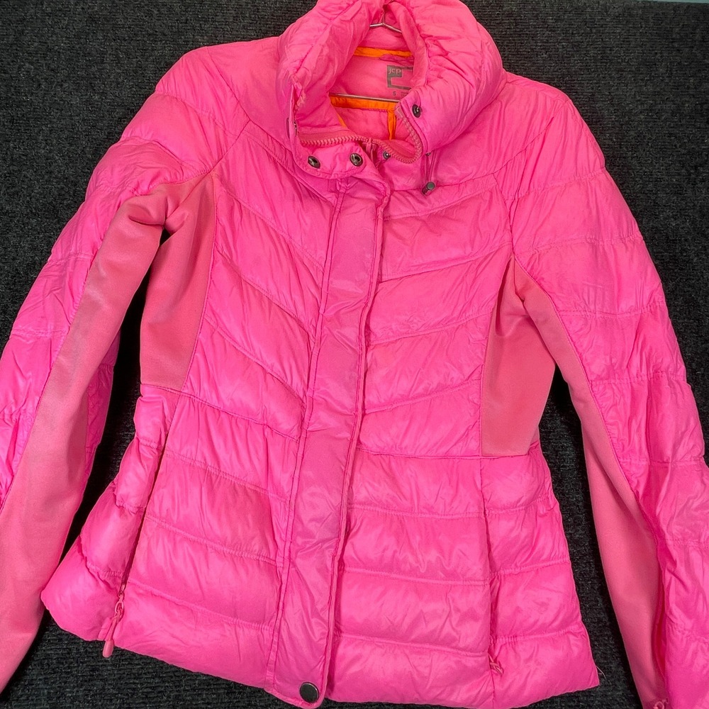 JCP Puffer Goose Down Jacket Women S Hot Bubblegum Pink Quilted Barbiecore Y2K